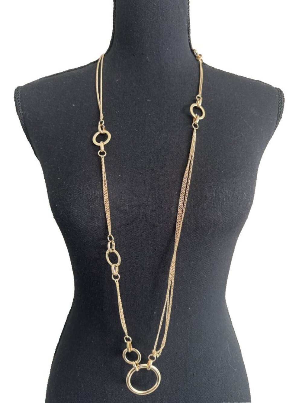 Nordstrom Sequin Brand Gold Tone Chunky Ring Chain Layered Necklace 40" NEW